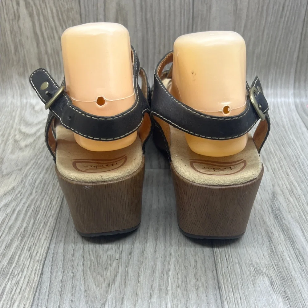Dansko Black and Tan Wedge Sandals
